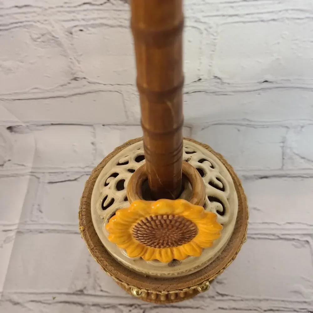 Wood Bobbin Sunflower Ring Display Stand
